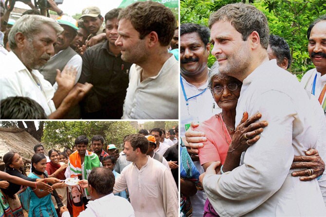 राहुल गांधी यांनी शुक्रवारी तेलंगणमध्ये १५ कि.मी.च्या पदयात्रेला सुरुवात केली असून आत्महत्या केलेल्या पाच शेतकऱ्यांच्या कुटुंबीयांची भेट घेतली. तेलंगणचे मुख्यमंत्री के. चंद्रशेखर राव यांना गरिबांचा विसर पडला असून ते मिनी मोदी आहेत, अशी टीकाही गांधी यांनी केली. (छाया: पीटीआय)