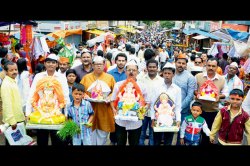 करवीरनगरीत जलवर्षावात गणेशाचे उत्साहात आगमन