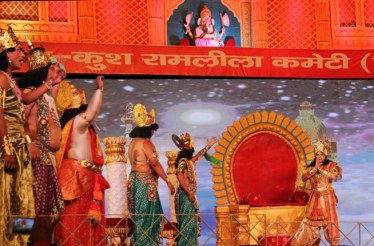 Artists performing in Ramlila organized by Lav-Kush committee at Red Fort. Express Photo by Tehreem Fatima.