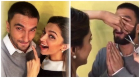 Bajirao Mastani,Deepika Padukone,Ranveer Singh,Deepika Ranveer,Deepika cuts off Ranveers whiskers,ranveer in moustache, ranveer singh looks, रणवीरच्या मिश्या,बाजीराव मस्तानी,दीपिका पदुकोण,रणवीर सिंग,दीपिका