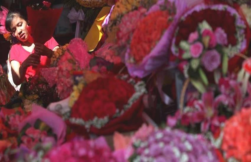 कंबोडिया : 'व्हॅलेंटाईन'च्या दिवशी फुलांचे एक दुकान अशाप्रकारे सजविण्यात आले होते.