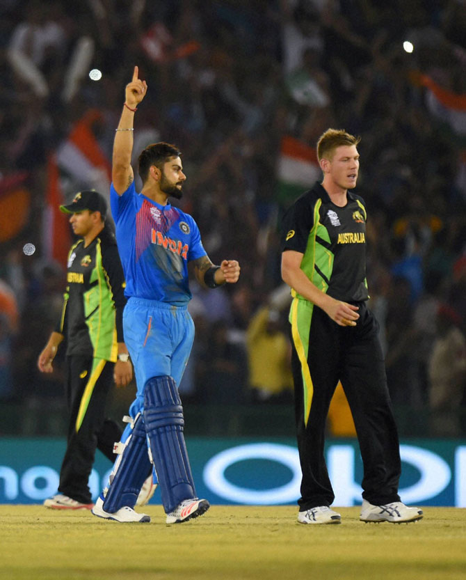 India's Virat Kohli celebrates after winning their match. (REUTERS)