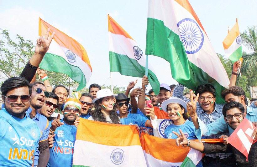 Nagpur: Indian cricket fans during the T20 World Cup match between India and New Zealand at VCA stadium in Nagpur on Tuesday. PTI Photo (PTI3_15_2016_000281B)