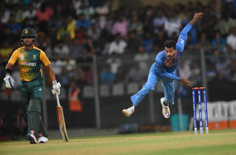 On a day when most bowlers leaked runs, Hardik Pandya was impressive. The seamer was not shy to use the short delivery and returned with impressive figures of 3/36 in the high-scoring contest where his teammates leaked plenty of runs. (Source: Express Photo by Kevin D'Souza)