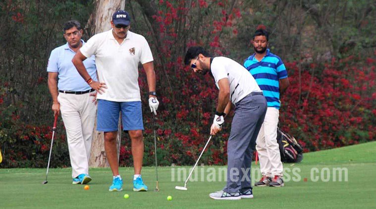 MS Dhoni enjoys golf with Rohit Sharma and Ravi Shastri
