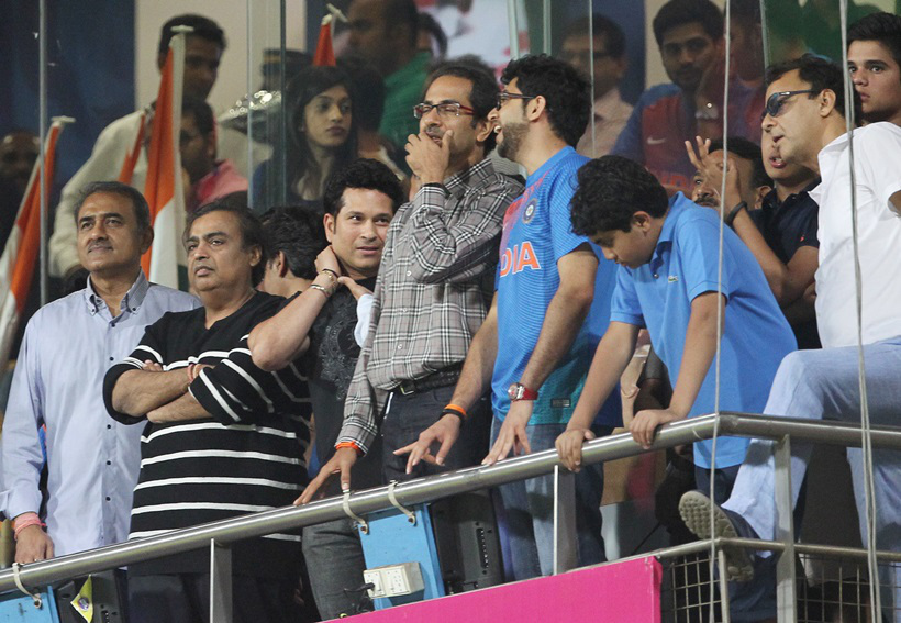 India vs West Indies: In divine company! Sachin Tendulkar is in attendance at the Wankhede Stadium along with many other celebrities to witness India face West Indies in Mumbai. Also in attendance are the Ambanis and Anil Kapoor. (Source: AP)