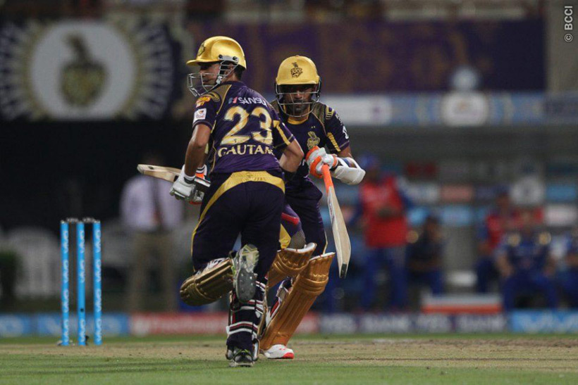 on the field, after being invited to bat first, Kolkata were off to a poor start as they lost Robin Uthappa with just 21 on the board. Gautam Gambhir continued to play on and with Manish Pandey added more than 100 runs for the second wicket. (Source: BCCI)