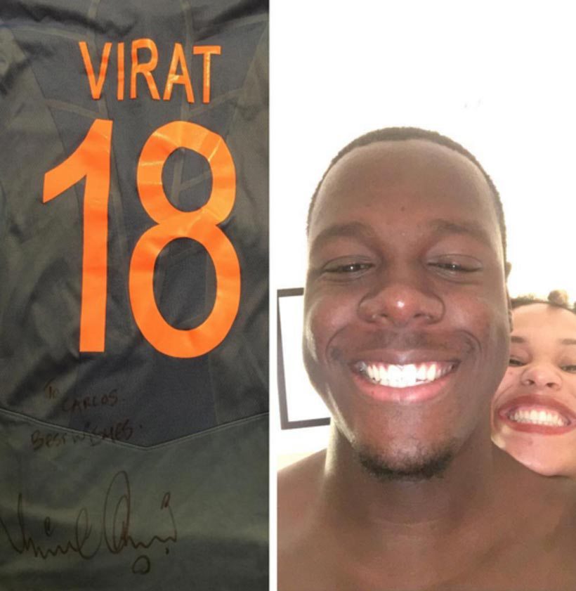 Kohli not only clicked a selfie but signed his match jersey and gifted to the all-rounder. "The face you make when: 1. You go to a World Cup 2. You win the semi final of a World Cup 3. Witness a top knock from a legend 4. Get the jersey that he used during the knock and have it signed 5. Able to share these moments with the one you love #givethanks #blessed #rickygoestotheworldcup"