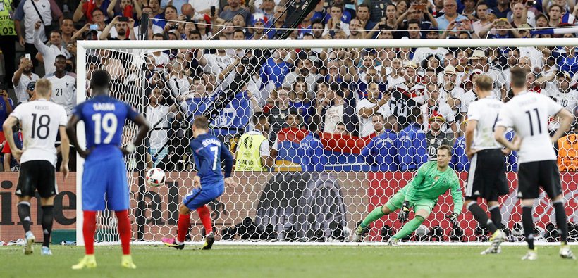 The penalty was duly converted by Antoine Griezmann. The Atletico Madrid striker went to Manuel Neuerus right while the keeper went in the opposite direction to put France 1-0 ahead. (Source: Reuters)
