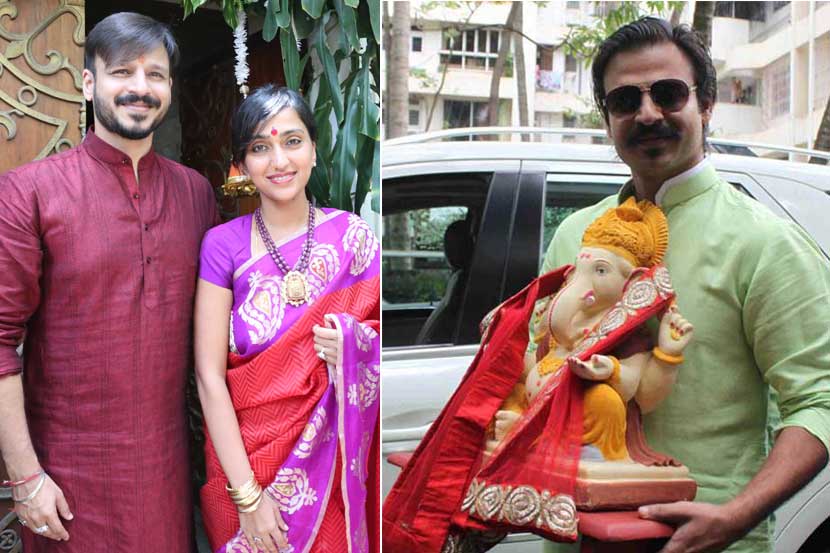 बॉलीवूड अभिनेता विवेक ऑबेरॉय आपल्या गणपतीसोबत.