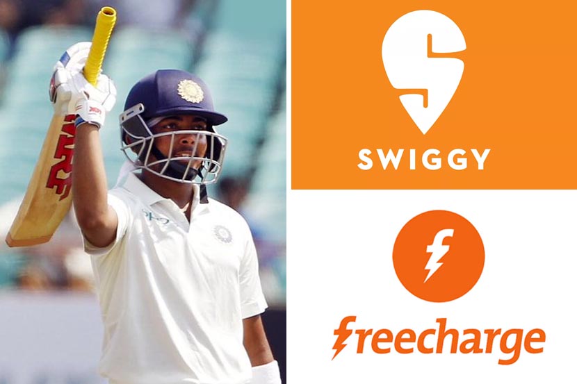 Swiggy, FreeCharge कंपन्यांवर पृथ्वी शॉचा एक कोटीचा दावा