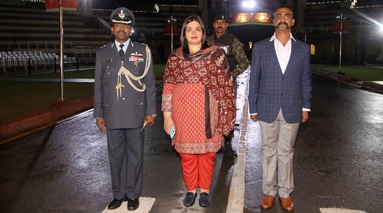 Wagah: Indian Air Force (IAF) pilot Wing Commander Abhinandan Varthaman as he is released by Pakistan authorities at Wagah border on the Pakistani side, Friday, March 1, 2019. Varthaman, who was captured by Pakistan after his jet went down following a strike by an enemy missile. (PTI Photo)(PTI3_1_2019_000234B)