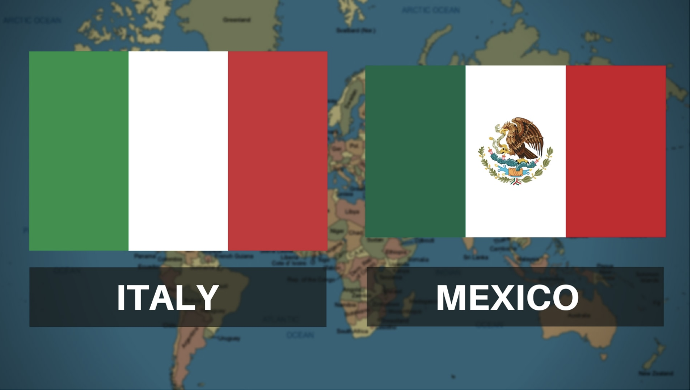 डाविकडचा झेंडा इटलीचा आहे व उजवीकडचा झेंडा मॅक्सिकोचा आहे.