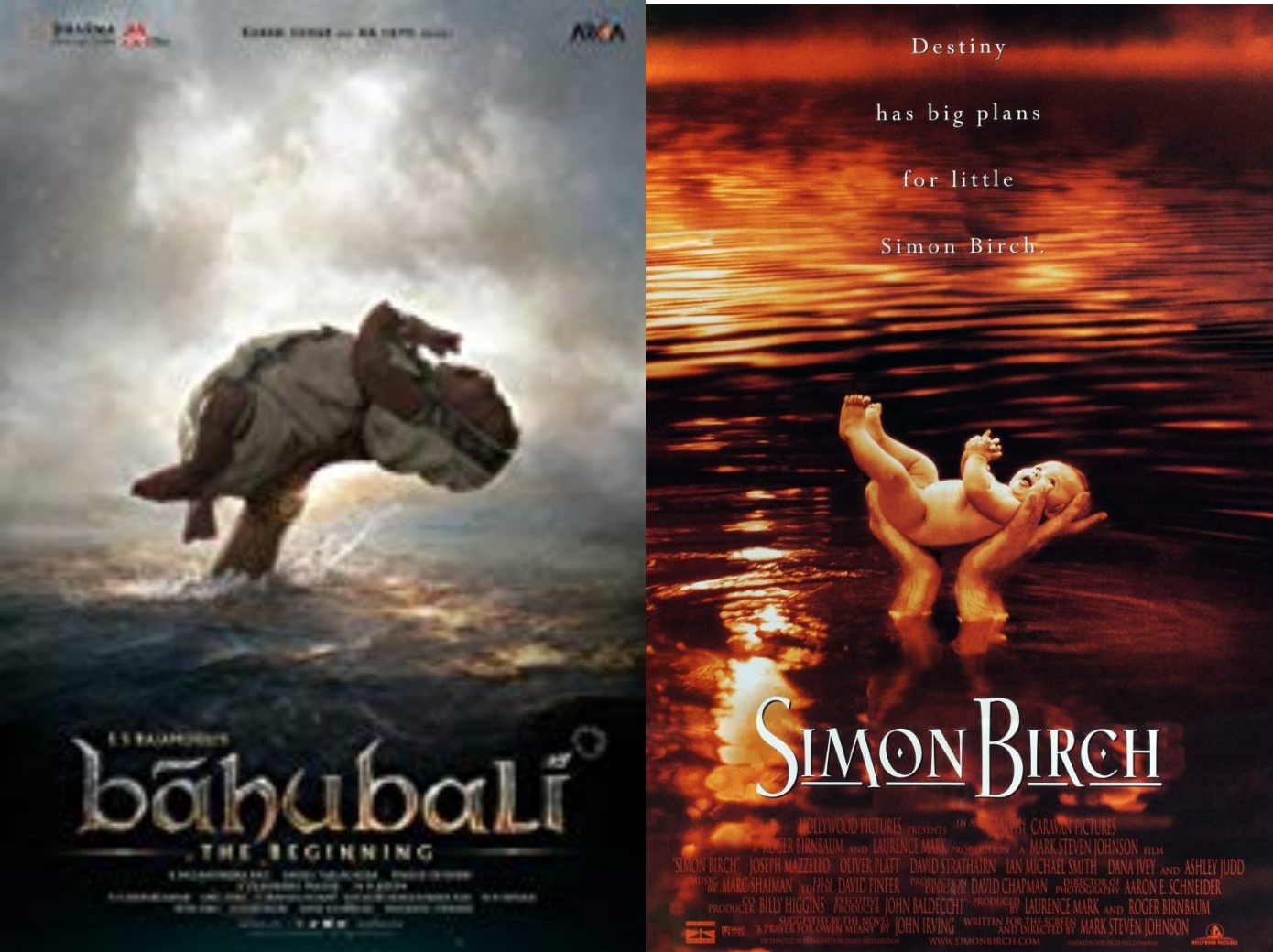 'बाहुबली' चित्रपट आणि 'Simon Birch' चे पोस्टर सारखे आहे.