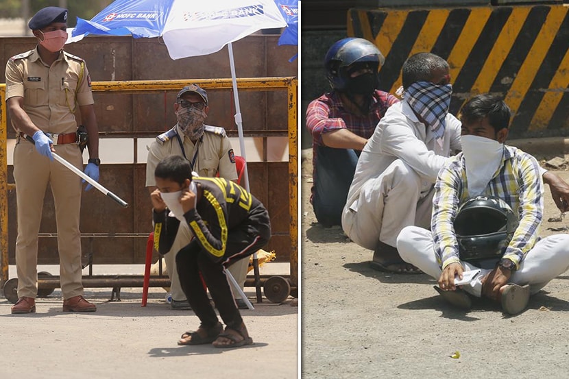 करोनाच्या पार्श्वभूमीवर देशभरात लॉकडाउनची घोषणा केलेली असताना सर्व आदेश धाब्यावर बसवून धारावी परिसरात विनाकारण फिरणाऱ्यांना पोलिसांनी रस्त्यावरच उठाबशा काढण्याची शिक्षा दिली. (सर्व फोटो – प्रशांत नाडकर)