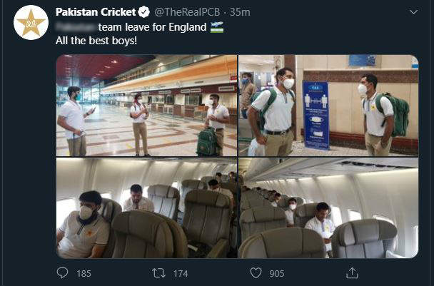 पाकिस्तानचे १० खेळाडू करोना पॉझिटिव्ह आढळल्याने आता त्यांच्या इंग्लंड दौऱ्यावरच प्रश्नचिन्ह उपस्थित झाले होते. मात्र इंग्लंड दौऱ्यासाठी पाकिस्तानचा २० जणांचा संघ रवाना झाला.