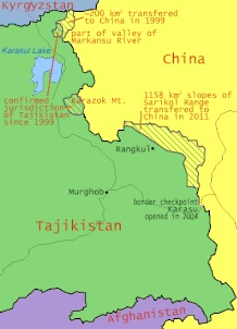 तजाकिस्तान – क्विंग राजवटीचा संदर्भ देत चीन तजाकिस्तान आणि चीनच्या सीमेवरील तजाकिस्तानच्या भूभागावर दावा सांगतं. १६४४ ते १९१२ दरम्यान अस्तित्वात असणाऱ्या क्विंग राजवटीच्या काळात हा भूभाग चीनचा होता असा दावा चीनकडून केला जात आहे.