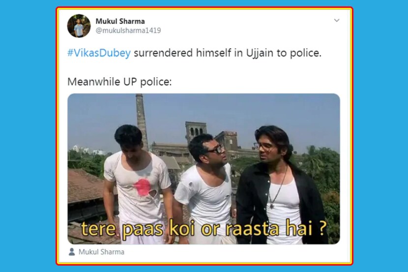 उत्तर प्रदेशातील आठ पोलिसांच्या हत्येला जबाबदार मुख्य आरोपी विकास दुबे याला अटक करण्यात आली आहे. मध्य प्रदेशातील उज्जैन येथून पोलिसांनी त्याला बेड्या ठोकल्या आहेत. (फोटो सौजन्य - ट्विटर)