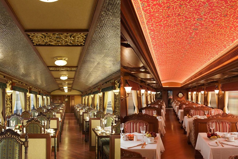 महाराजा एक्स्प्रेसमध्ये दोन रेस्त्रोंदेखील आहेत. त्यांचं नाव मोर महल आणि रंग महल आहे. या हॉटेलमध्ये गोल्ड प्लेटेड ताटांमध्ये जेवण दिलं जातं.