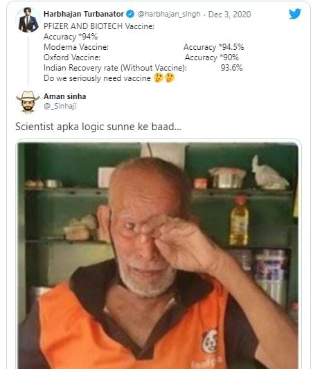 करोना लशीसंदर्भात भज्जीचं ट्विट; मिम्सच्या माध्यमातून नेटकऱ्यांनी व्यक्त केला संताप