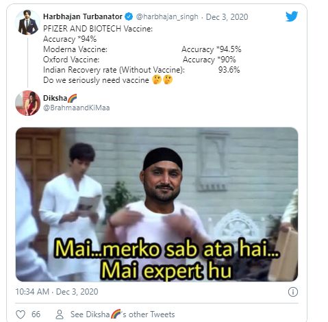 करोना लशीसंदर्भात भज्जीचं ट्विट; मिम्सच्या माध्यमातून नेटकऱ्यांनी व्यक्त केला संताप