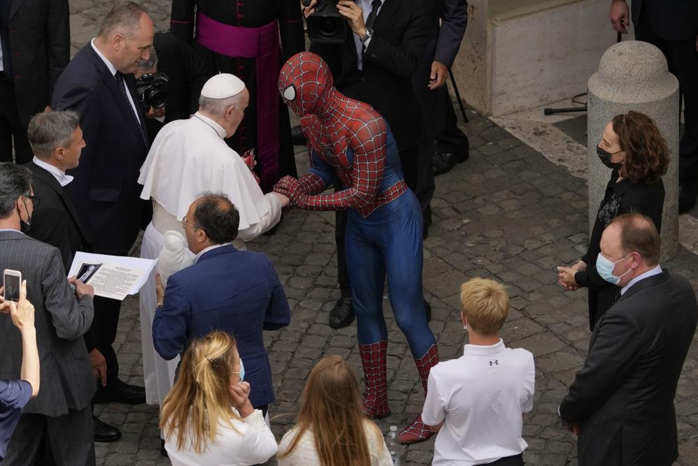 Spider Man Meets Pope Francis At Vatican City