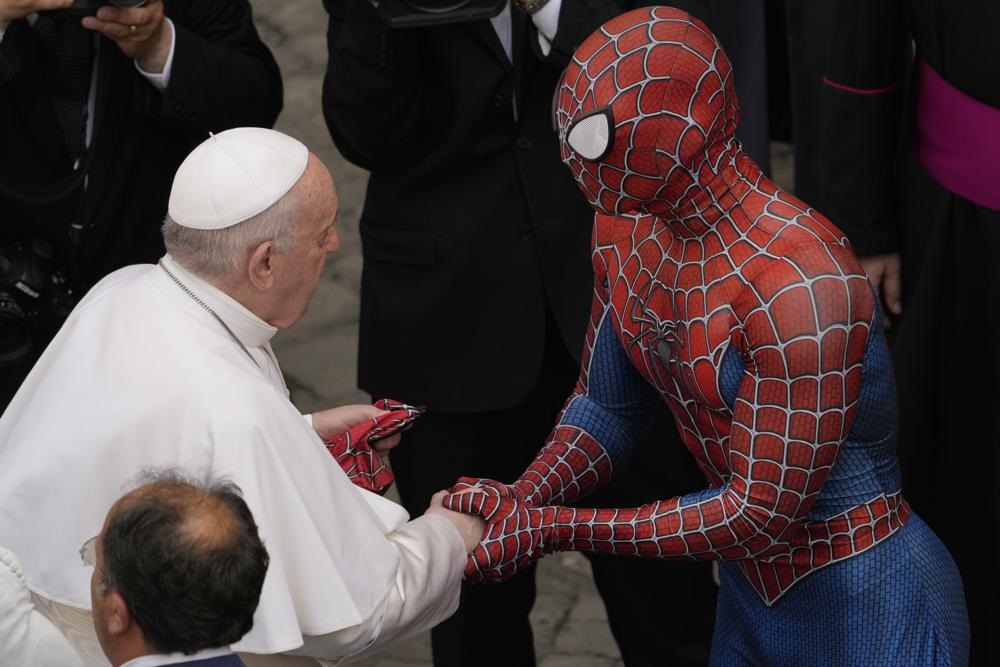 Spider Man Meets Pope Francis At Vatican City