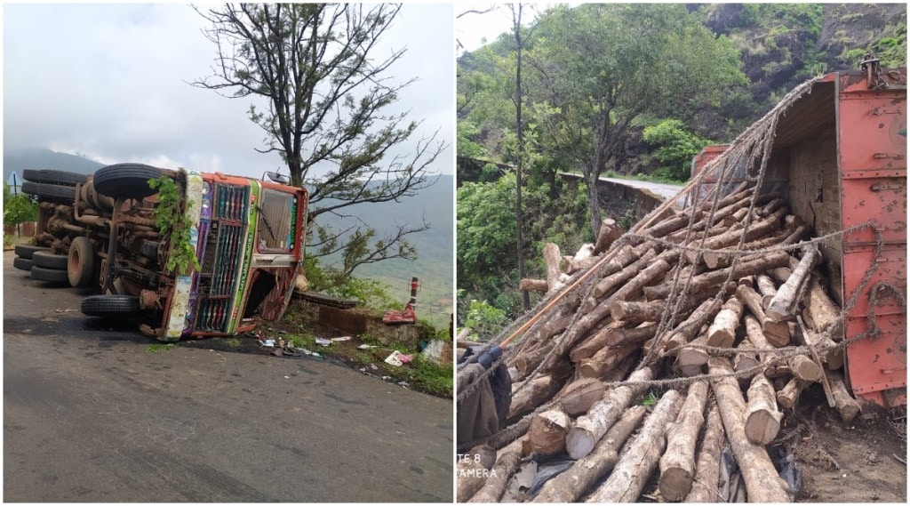 वाई – महाबळेश्वर मार्गावरील पसरणी घाटात ट्रक उलटला! ; दोन जण जखमी