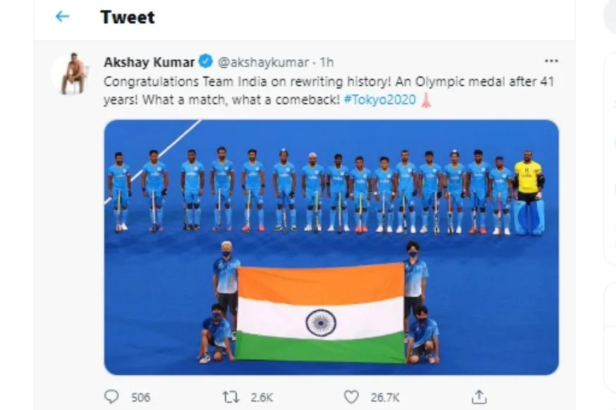 Shah Rukh Khan to Akshay Kumar celebs congratulate Indian men hockey team for Olympic bronze