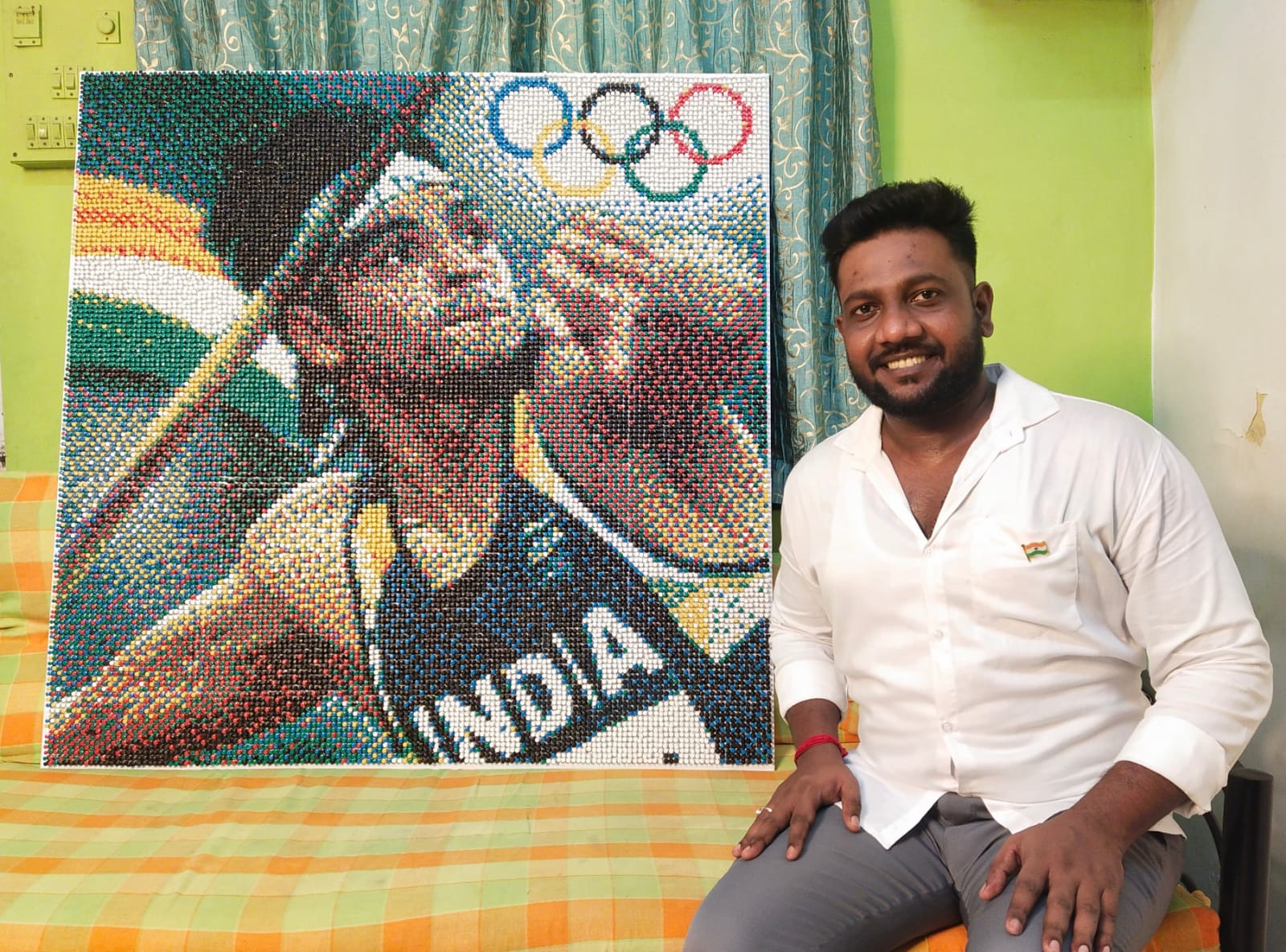 Neeraj Chopra mosaic art by chetan raut
