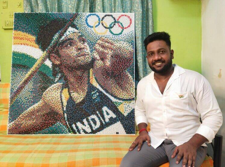 Neeraj Chopra became emotional after seeing his mosaic art by chetan raut
