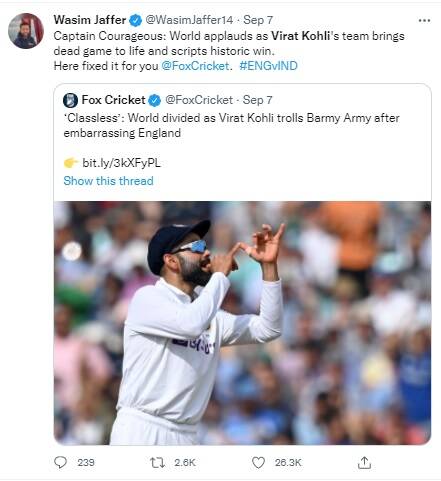 Virat kohli Celebration is Classless says Fox Cricket Wasim Jaffer Slams them with epic reply