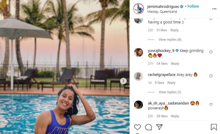 21 year old indian women cricketer jemimah rodrigues posted swimming pool photo indian hockey goalkeeper pr sreejesh comments on it