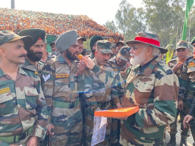 Diwali 2021 Jammu and Kashmir Prime Minister Narendra Modi Visit At Nowshera Indian Army Camp