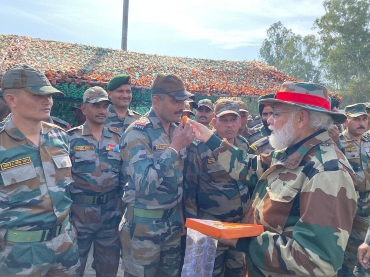 Diwali 2021 Jammu and Kashmir Prime Minister Narendra Modi Visit At Nowshera Indian Army Camp