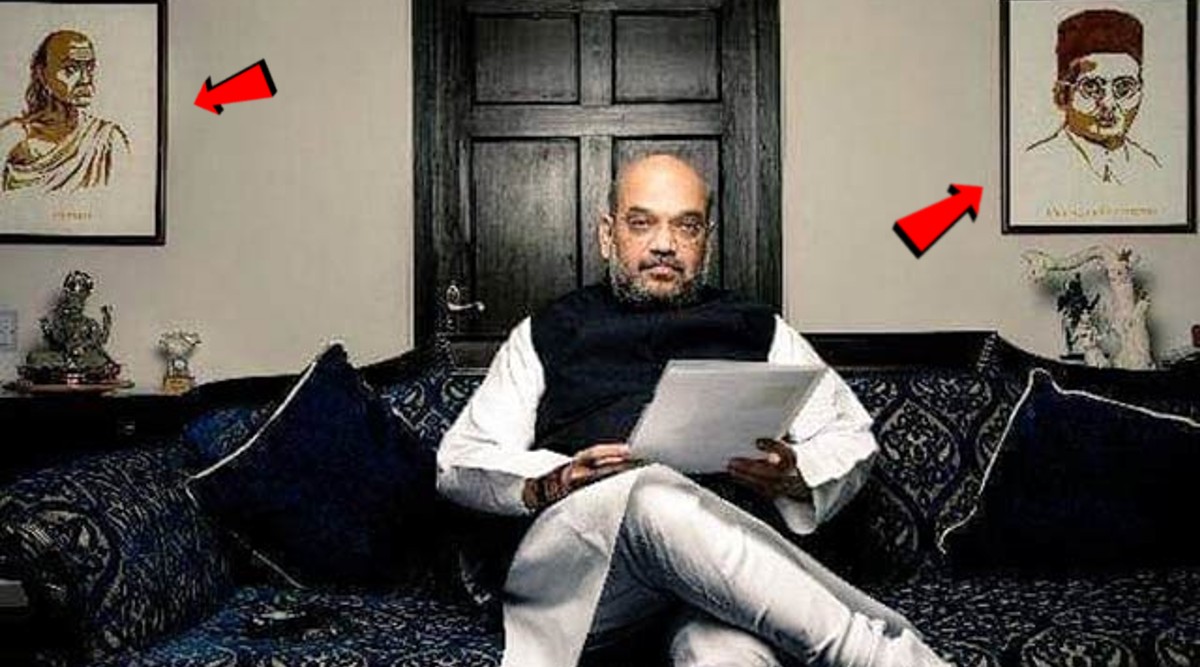 why amit shah have photos of veer savarkar and chanakya at his home