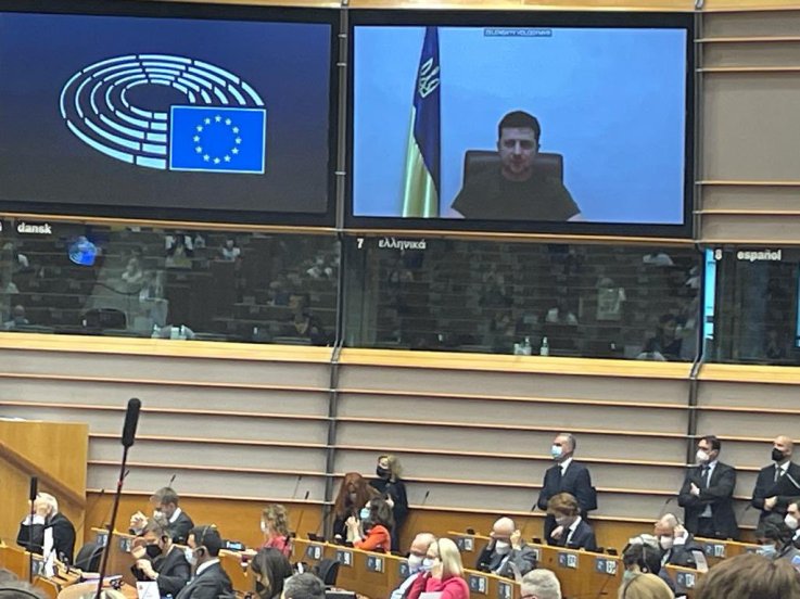 Prove youre with Ukraine volodymyr zelenskyy speech in European Parliament on Russian attack