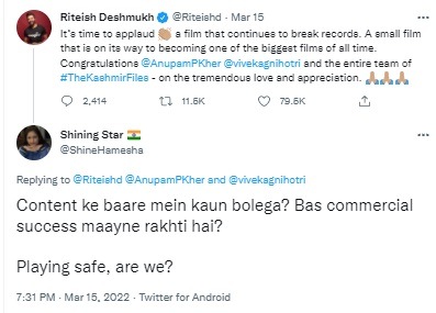 Riteish Deshmukh Trolled For Tweet About The Kashmir Files