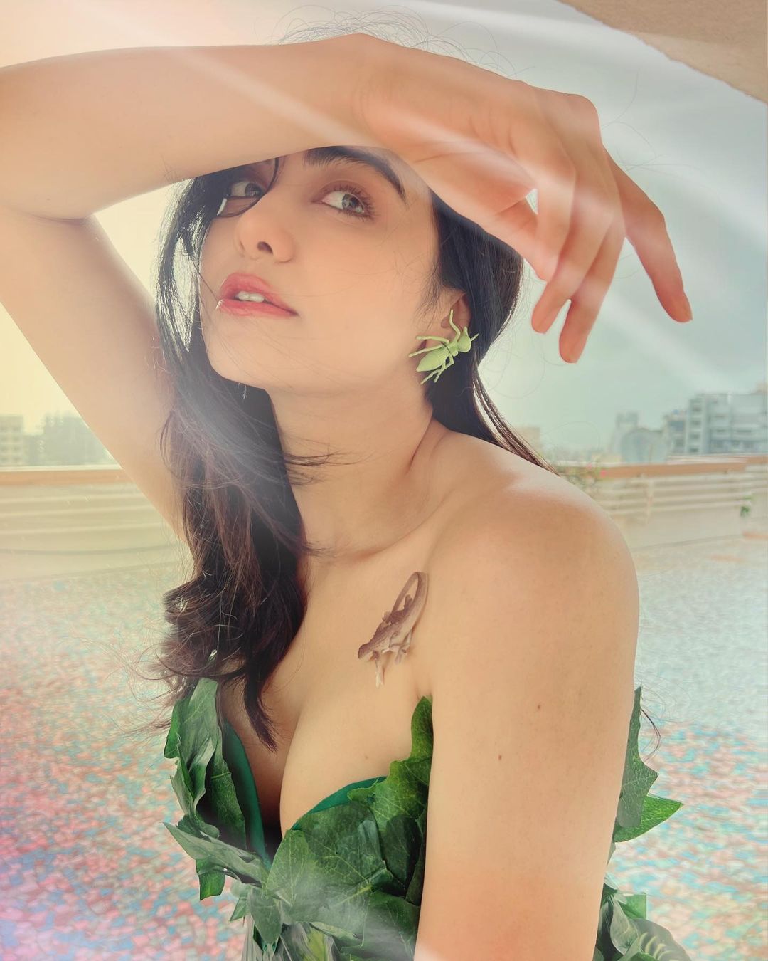 Adah Sharma Leafy Dress Hot Photos