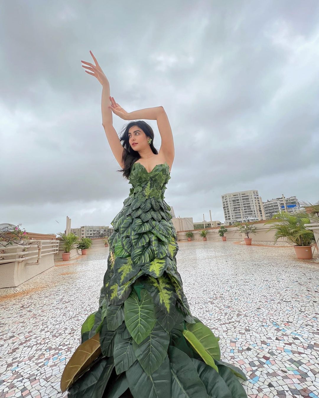 Adah Sharma Leafy Dress Hot Photos