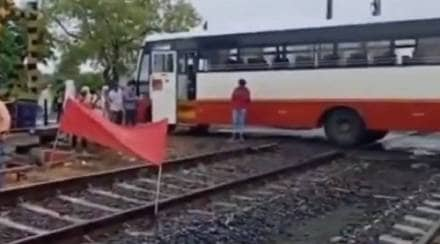 Bus on railwy track