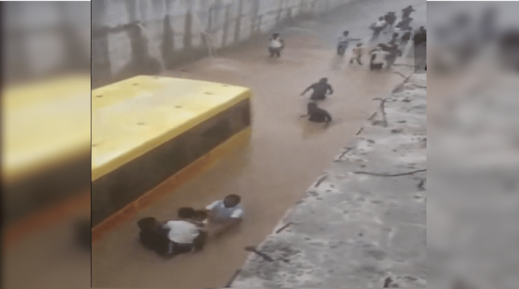 Bus sinks in flood waters in Telangana