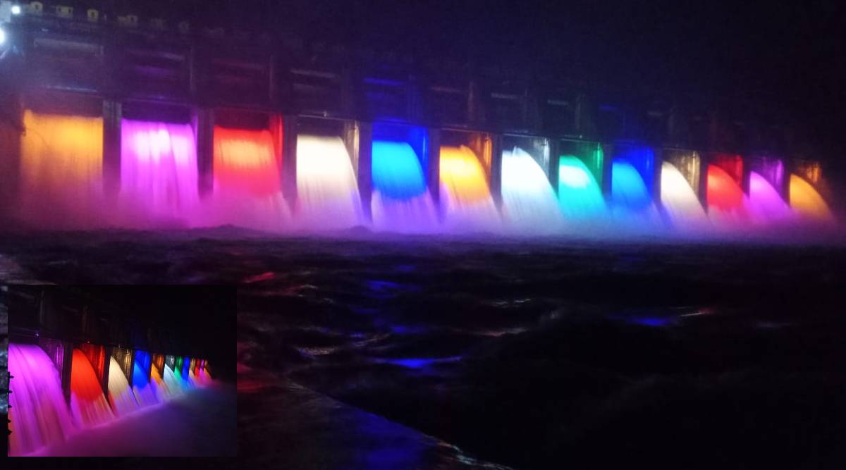 Upper Wardha Dam lit up with seven colors Fascinating illumination of ...