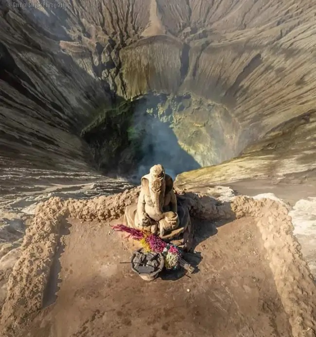 volcano ganesha in indonesia mount bromo 700 years old lord ganpati idol at the top of active volcano