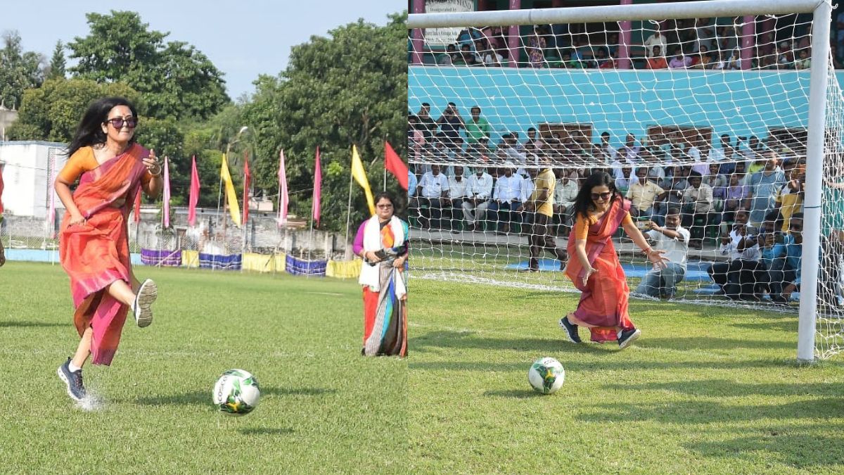 Mahua Moitra DRIBBLING with a football, holding her SAREE in one hand - SEE  PICS, India News