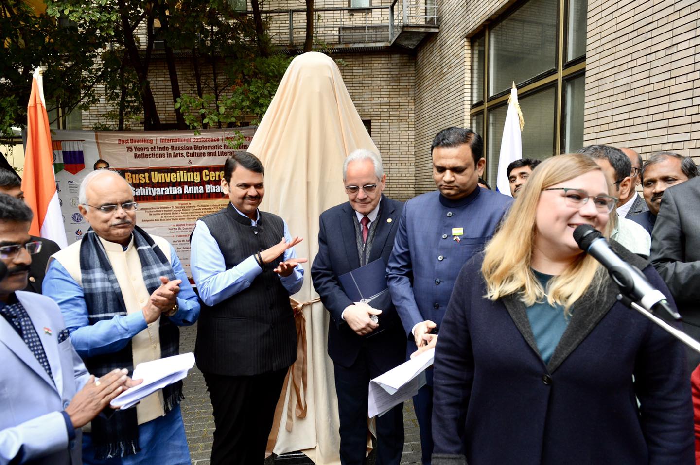 Unveiling Ceremony of LokShahir Anna Bhau Sathe Statue in Moscow Russia