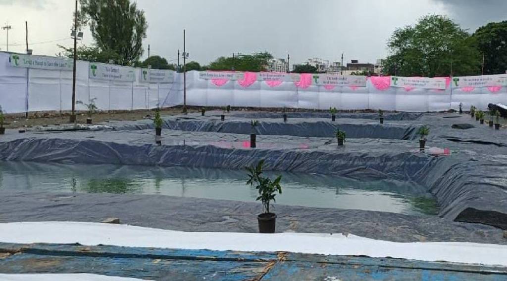 Arrangement of three artificial ponds for Ganesha immersion in Pimpri