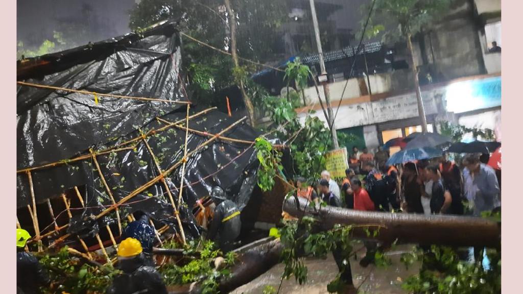 A tree fell on the mandap of Ganeshotva One dead and four injured in thane