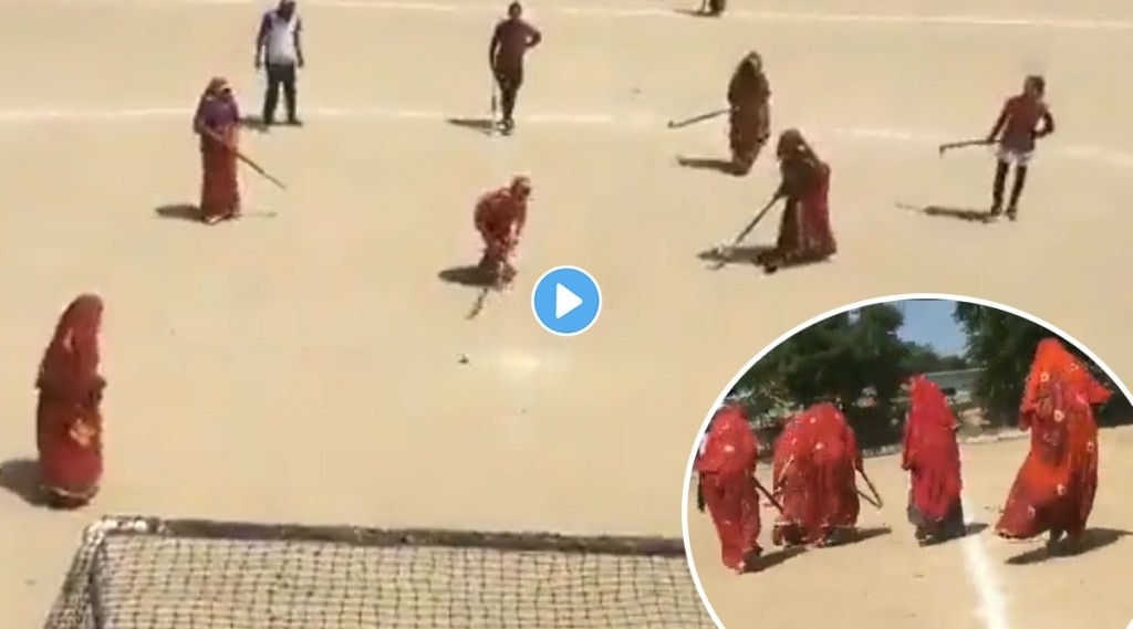 Women played hockey with veils on their heads;