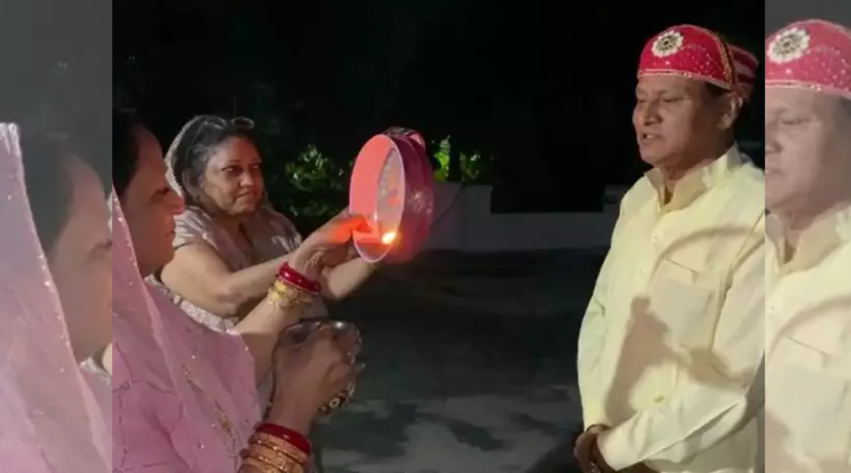 BJP MP Arjunlal Meena Celebrates karwa Chauth With Two Wives Who are Sisters Watch Unseen photos